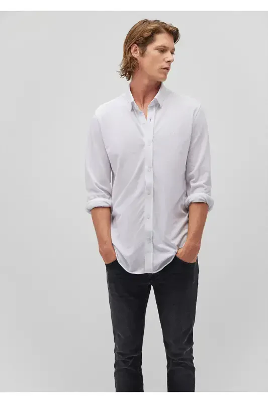 Белая Трикотажная Рубашка Fitted / Приталенного Кроя 021 - 2