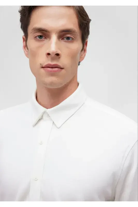 Белая Вязаная Рубашка Slim Fit / Узкий Крой 0211110-620 - 2