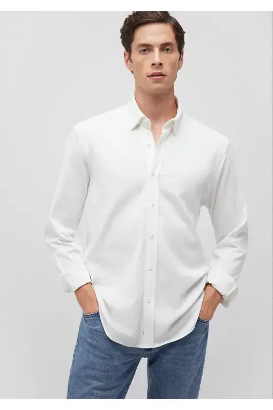 Белая Вязаная Рубашка Slim Fit / Узкий Крой 0211110-620 - 3