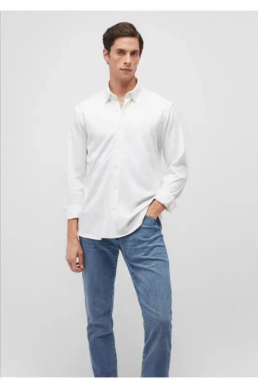 Белая Вязаная Рубашка Slim Fit / Узкий Крой 0211110-620 - 4