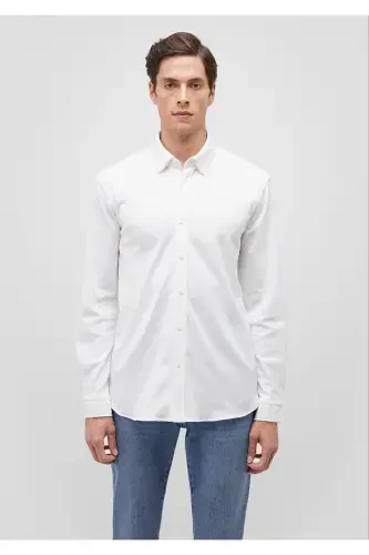 Белая Вязаная Рубашка Slim Fit / Узкий Крой 0211110-620 - 5