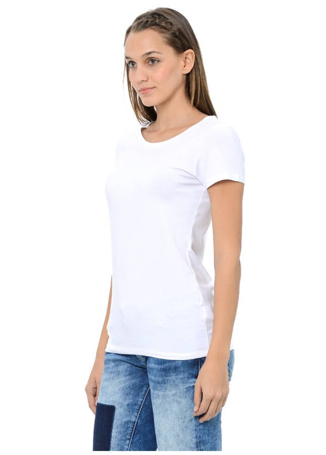 Белая женская футболка с круглым вырезом синего цвета M162767-620 BASIC T-SHIRT - 9