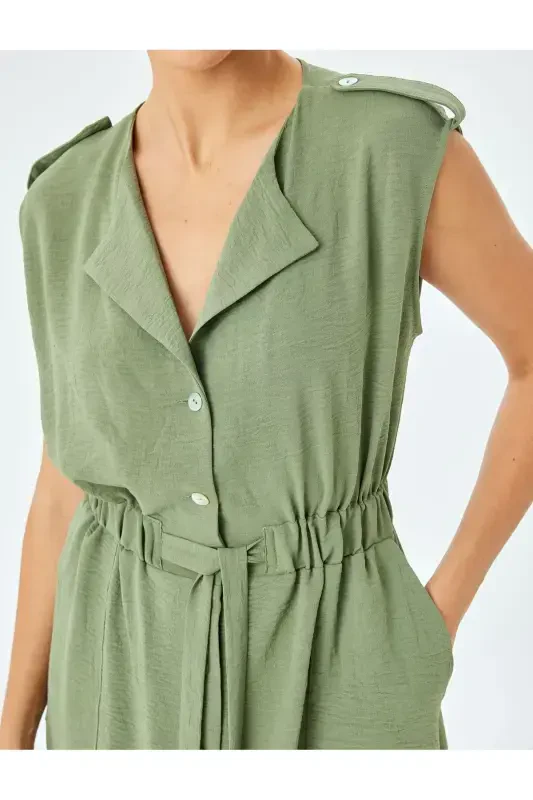 Belbogʻli, choʻntakli, yengsiz midi koʻylak - 5