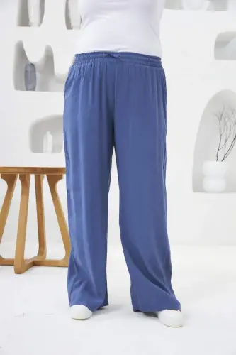 Belbog'li Katta o'lchamli Keng Oyoqli Shim Indigo - 3