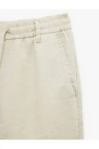 Belbog'li tugmali cho'ntak detalli zig'ir Chino shim - 6