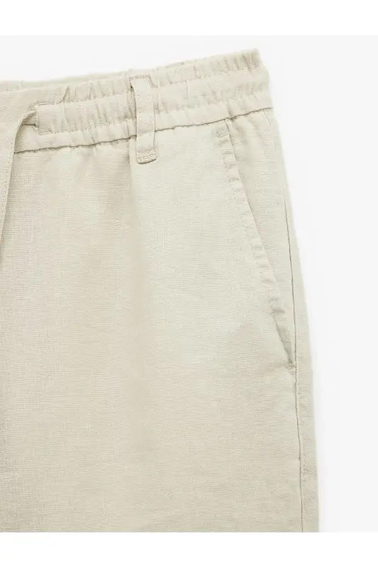 Belbog'li tugmali cho'ntak detalli zig'ir Chino shim - 6