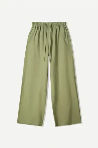 Belbogʻli zigʻir shim - Haki - BERSHKA (1)