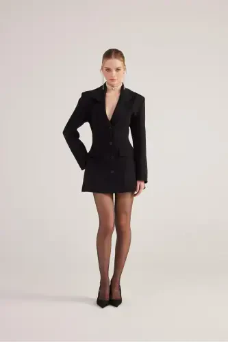 Belda Oʻtiradigan Fit Kesimli Deja Blazer Kurtka Qora - 4