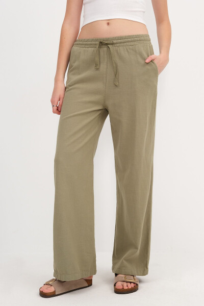 Belden Bağlamalı Wide Leg Pantolon PN5118-PNC - YAĞ YEŞİLİ - 2