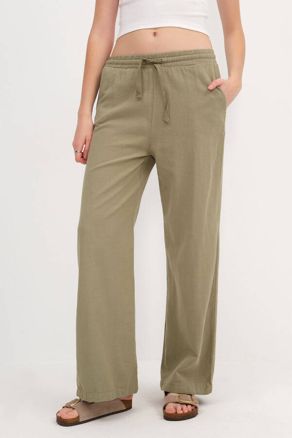Belden Bağlamalı Wide Leg Pantolon PN5118-PNC - YAĞ YEŞİLİ - 2