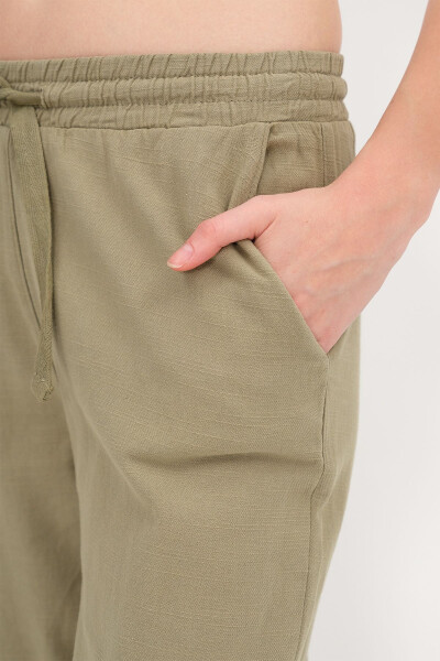 Belden Bağlamalı Wide Leg Pantolon PN5118-PNC - YAĞ YEŞİLİ - 3