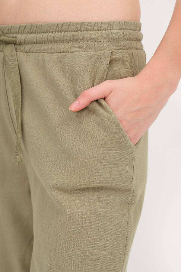 Belden Bağlamalı Wide Leg Pantolon PN5118-PNC - YAĞ YEŞİLİ - 3