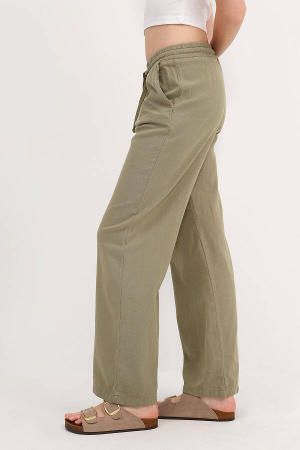 Belden Bağlamalı Wide Leg Pantolon PN5118-PNC - YAĞ YEŞİLİ - 4