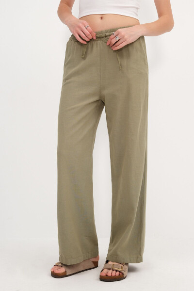 Belden Bağlamalı Wide Leg Pantolon PN5118-PNC - YAĞ YEŞİLİ - 5