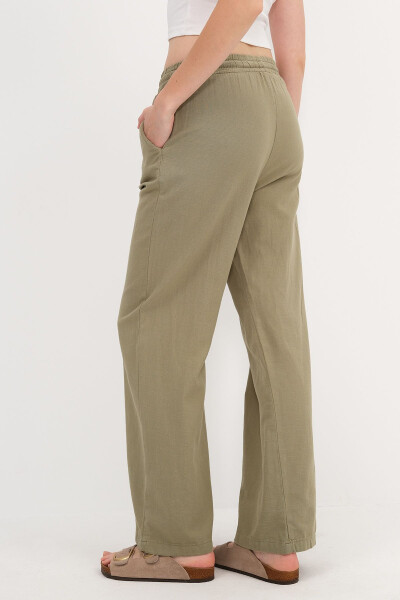 Belden Bağlamalı Wide Leg Pantolon PN5118-PNC - YAĞ YEŞİLİ - 6