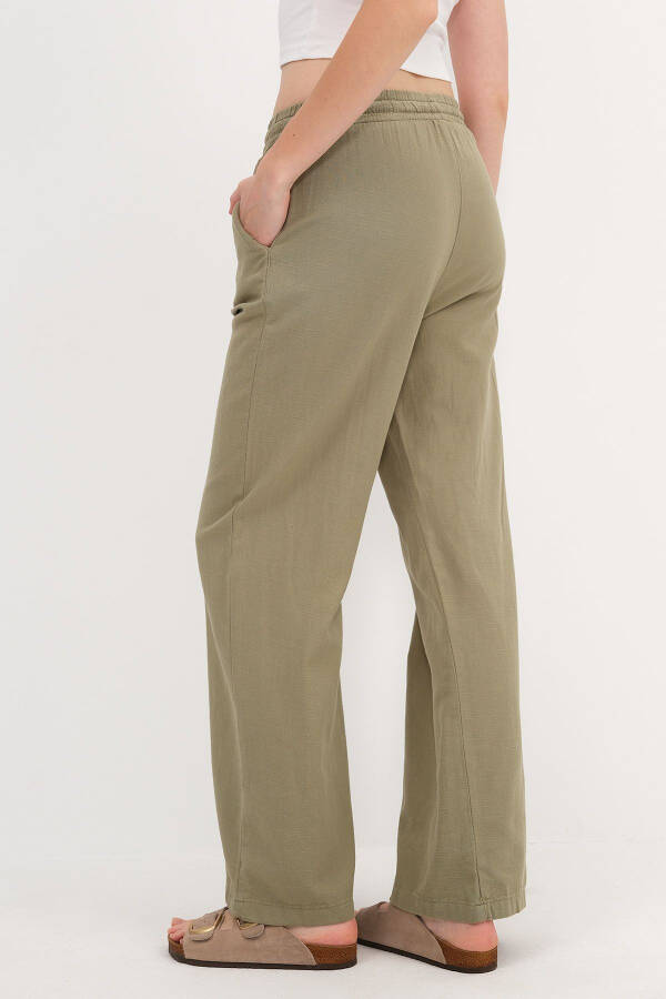 Belden Bağlamalı Wide Leg Pantolon PN5118-PNC - YAĞ YEŞİLİ - 6