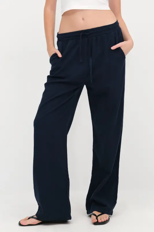 Belden Bağlamalı Wide Leg Pantolon PN5118-PNC - Blueberry - 2