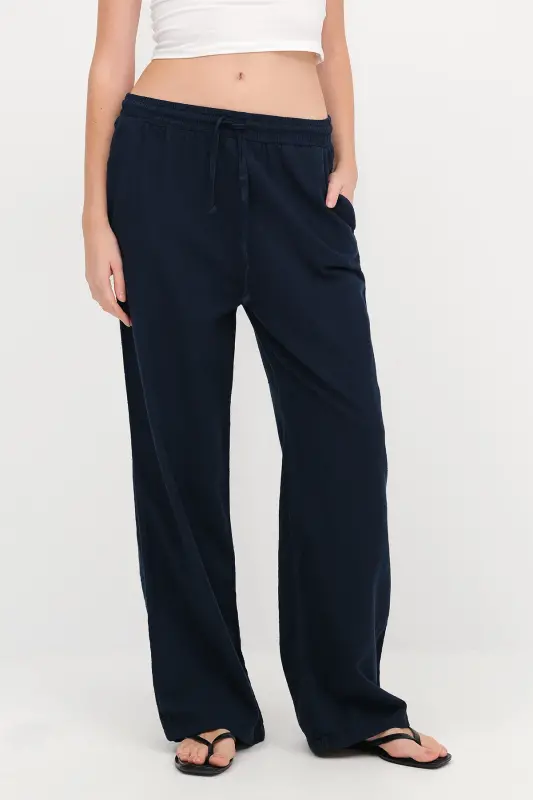 Belden Bağlamalı Wide Leg Pantolon PN5118-PNC - Blueberry - 5