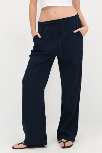 Belden Bağlamalı Wide Leg Pantolon PN5118-PNC - Blueberry - ADDAX (1)