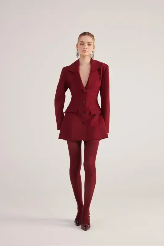 Belden Oturmalı Fit Kesim Deja Blazer Ceket Bordo-Bordo - HOLLY LOLLY