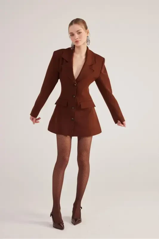 Belden Oturmalı Fit Kesim Deja Blazer Ceket Kahve - HOLLY LOLLY