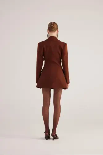 Belden Oturmalı Fit Kesim Deja Blazer Ceket Kahve - 4