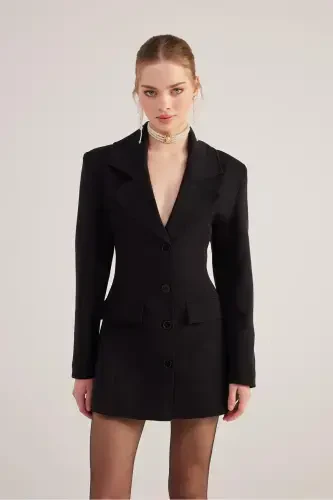 Belden Oturmalı Fit Kesim Deja Blazer Ceket Siyah - HOLLY LOLLY (1)