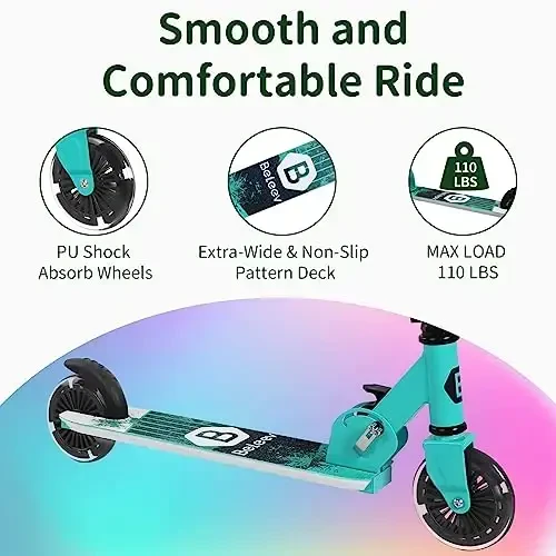 BELEEV V2 Scooters for Kids with Light-Up Wheels & Stem & Deck, 2 Wheel Folding Scooter for Girls Boys, 3 Adjustable Height, Non-Slip Pattern Deck, Lightweight Kick Scooter for Children Ages 3-12 - 5
