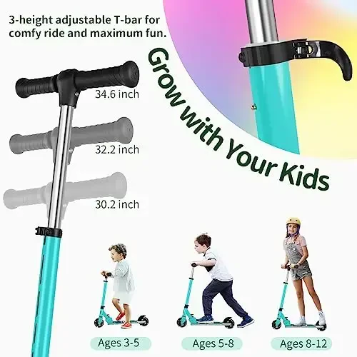 BELEEV V2 Scooters for Kids with Light-Up Wheels & Stem & Deck, 2 Wheel Folding Scooter for Girls Boys, 3 Adjustable Height, Non-Slip Pattern Deck, Lightweight Kick Scooter for Children Ages 3-12 - 4