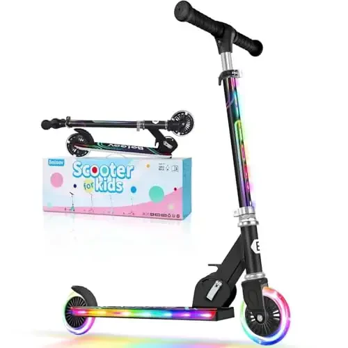 BELEEV V2 Scooters for Kids with Light-Up Wheels & Stem & Deck, 2 Wheel Folding Scooter for Girls Boys, 3 Adjustable Height, Non-Slip Pattern Deck, Lightweight Kick Scooter for Children Ages 3-12 - 6