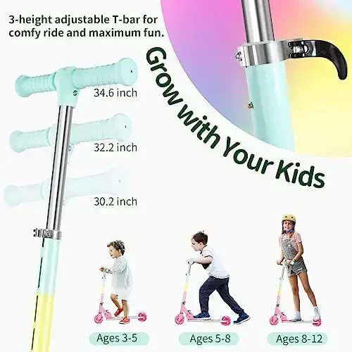 BELEEV V2 Scooters for Kids with Light-Up Wheels & Stem & Deck, 2 Wheel Folding Scooter for Girls Boys, 3 Adjustable Height, Non-Slip Pattern Deck, Lightweight Kick Scooter for Children Ages 3-12 - 4
