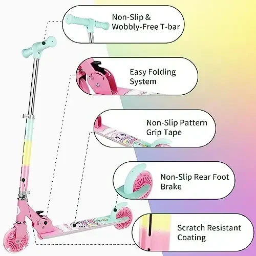 BELEEV V2 Scooters for Kids with Light-Up Wheels & Stem & Deck, 2 Wheel Folding Scooter for Girls Boys, 3 Adjustable Height, Non-Slip Pattern Deck, Lightweight Kick Scooter for Children Ages 3-12 - 6