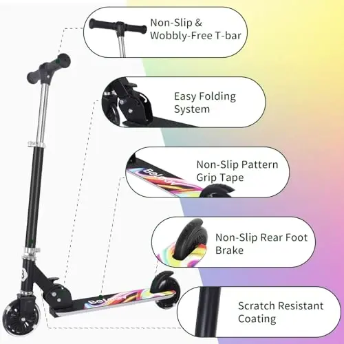 BELEEV V2 Scooters for Kids with Light-Up Wheels & Stem & Deck, 2 Wheel Folding Scooter for Girls Boys, 3 Adjustable Height, Non-Slip Pattern Deck, Lightweight Kick Scooter for Children Ages 3-12 - 6
