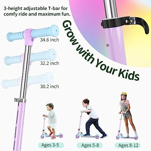 BELEEV V2 Scooters for Kids with Light-Up Wheels & Stem & Deck, 2 Wheel Folding Scooter for Girls Boys, 3 Adjustable Height, Non-Slip Pattern Deck, Lightweight Kick Scooter for Children Ages 3-12 - 4