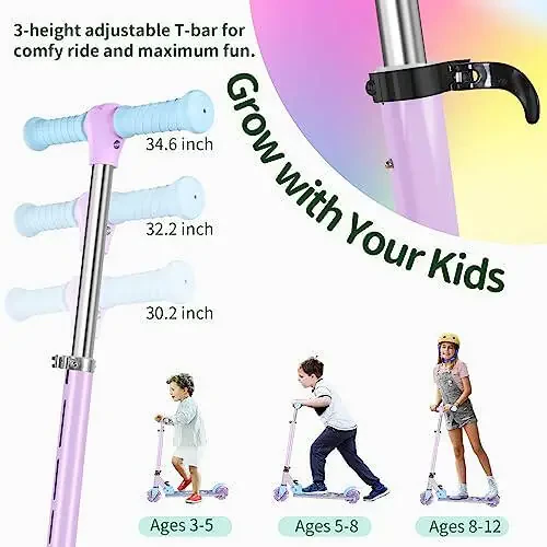 BELEEV V2 Scooters for Kids with Light-Up Wheels & Stem & Deck, 2 Wheel Folding Scooter for Girls Boys, 3 Adjustable Height, Non-Slip Pattern Deck, Lightweight Kick Scooter for Children Ages 3-12 - 4