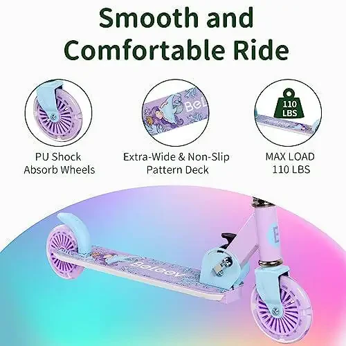 BELEEV V2 Scooters for Kids with Light-Up Wheels & Stem & Deck, 2 Wheel Folding Scooter for Girls Boys, 3 Adjustable Height, Non-Slip Pattern Deck, Lightweight Kick Scooter for Children Ages 3-12 - 5