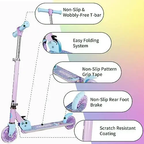 BELEEV V2 Scooters for Kids with Light-Up Wheels & Stem & Deck, 2 Wheel Folding Scooter for Girls Boys, 3 Adjustable Height, Non-Slip Pattern Deck, Lightweight Kick Scooter for Children Ages 3-12 - 6