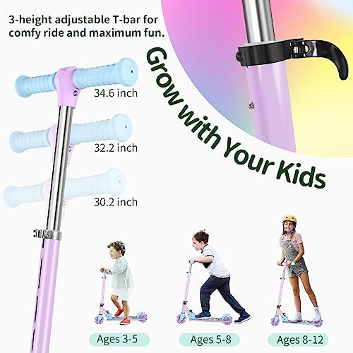 BELEEV V2 Scooters for Kids with Light-Up Wheels & Stem & Deck, 2 Wheel Folding Scooter for Girls Boys, 3 Adjustable Height, Non-Slip Pattern Deck, Lightweight Kick Scooter for Children Ages 3-12 - 4