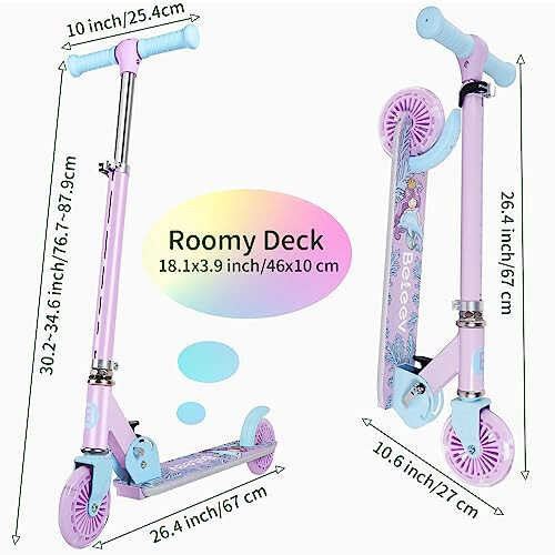 BELEEV V2 Scooters for Kids with Light-Up Wheels & Stem & Deck, 2 Wheel Folding Scooter for Girls Boys, 3 Adjustable Height, Non-Slip Pattern Deck, Lightweight Kick Scooter for Children Ages 3-12 - 7