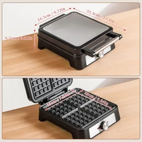Belgian Square Thick Waffle Maker with Non-stick Plate, Temperature Control | 4 Slices Waffles Maker Waffle Iron Make Waffle in Minutes, 3 Browning Level, 1200W - 5