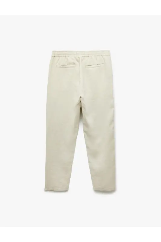 Beli Bağcıklı Cep Detaylı Keten Chino Pantolon-Ekru - 4