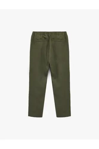 Beli Bağcıklı Cep Detaylı Keten Chino Pantolon-Haki - KOTON (1)