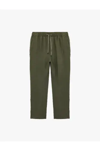 Beli Bağcıklı Cep Detaylı Keten Chino Pantolon - Haki 