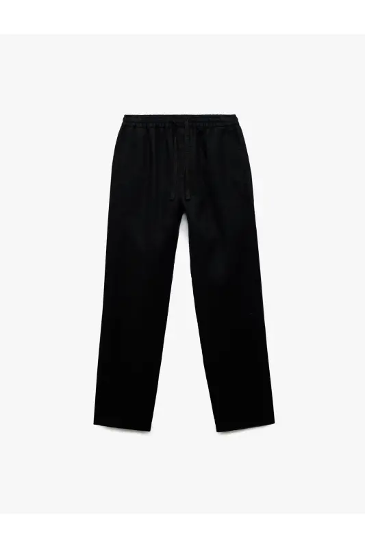 Beli Bağcıklı Cep Detaylı Keten Chino Pantolon-Siyah - KOTON