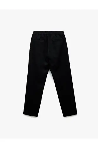 Beli Bağcıklı Cep Detaylı Keten Chino Pantolon-Siyah - KOTON (1)