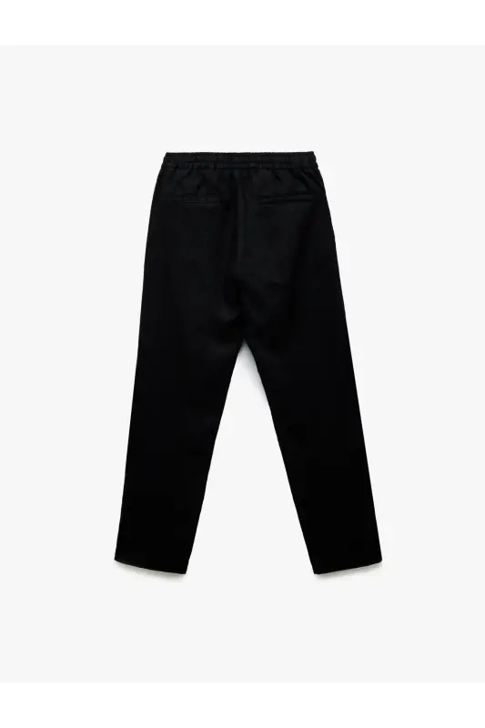 Beli Bağcıklı Cep Detaylı Keten Chino Pantolon-Siyah - 2