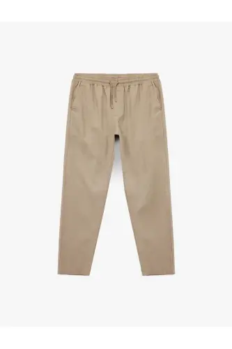 Beli Bağcıklı Cep Detaylı Keten Pamuk Karışımlı Chino Pantolon-535 - 1