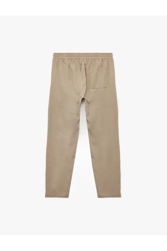 Beli Bağcıklı Cep Detaylı Keten Pamuk Karışımlı Chino Pantolon-535 - 2
