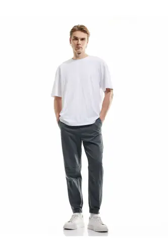 Beli Bağcıklı Chino Cepli Pamuklu Jogger Pantolon - Antrasit - 1