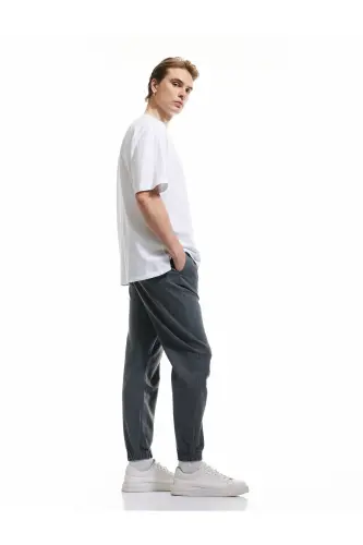 Beli Bağcıklı Chino Cepli Pamuklu Jogger Pantolon - Antrasit - KOTON (1)